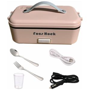 Marmita Elétrica 2 em 1 Portátil 1.5L com Divisórias, 24, 12V, 80W, Pastel, 110v, FOCS HOEK, Rosa pálido