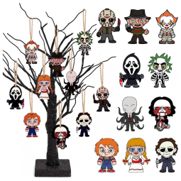 Decorações de Halloween Enfeites de Halloween para Árvore Pacote com 10 Enfeites de Filme de Terror Pendurados em Madeira para Árvores de
