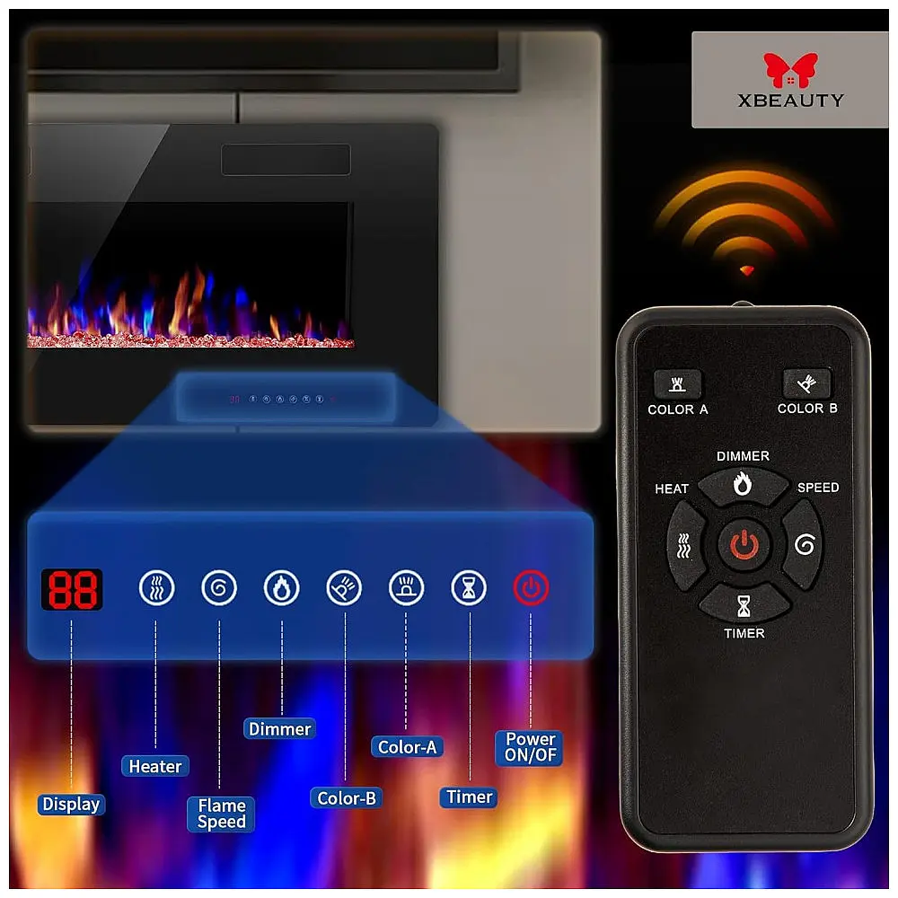 Lareira Elétrica Xbeauty 127x46cm 1500W LED Touch Screen Embutir 110V — foto 3
