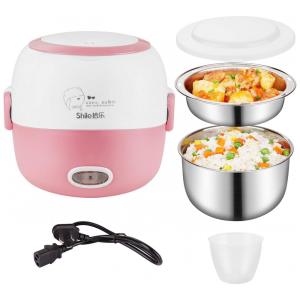 Mini Panela de Arroz Elétrica 1,2 Litros em Aço Inoxidável com Tigela, Prato e Copo Medidor, 200W 110V, Thousanday, Rosa