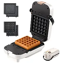 Auertech Máquina de Waffle Antiaderente, Aço Inoxidável, 110V, 650W, Branca