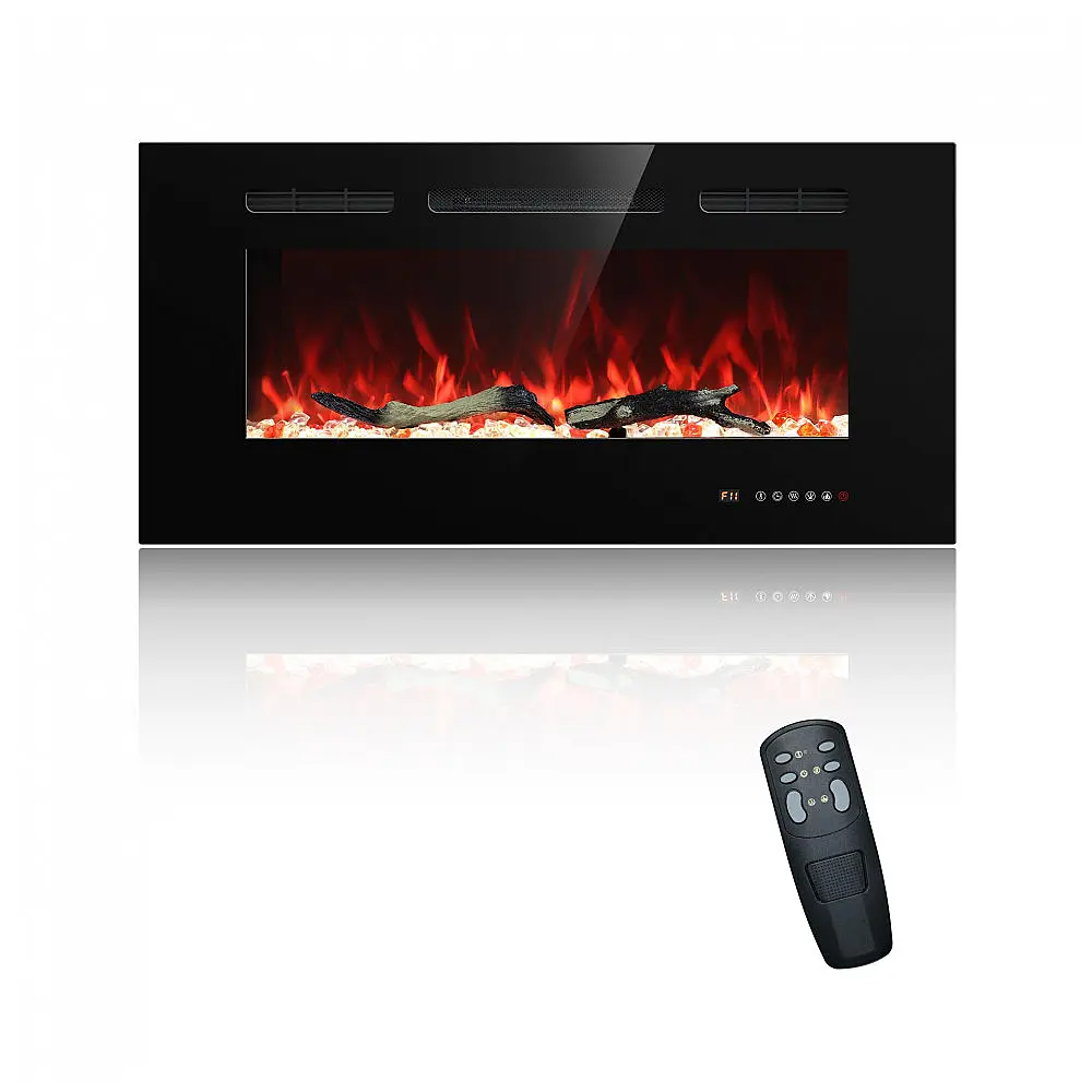Lareira Elétrica de Embutir A44x91L com Temporizador e Chamas Realista, 110V 1500W, Oxhark, Preta