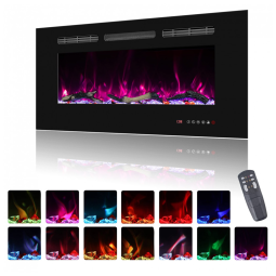 Lareira Elétrica de Embutir A44x91L com Temporizador e Chamas Realista, 110V 1500W, Oxhark, Preta