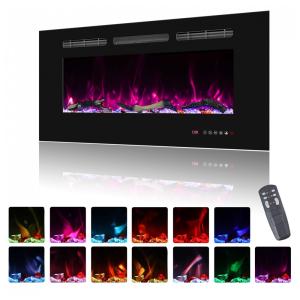 Lareira Elétrica de Embutir A44x91L com Temporizador e Chamas Realista, 110V 1500W, Oxhark, Preta