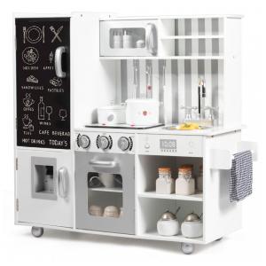 Cozinha Infantil em Madeira com Som Realista, Quadro Negro, Dispensador de Água, Forno e Pia para Crianças Acima de 3 Anos, Costzon, Branco