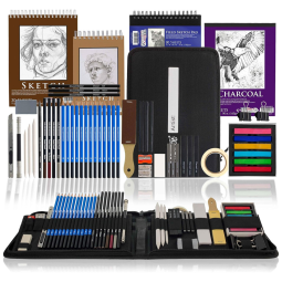 Kit de Lápis de Desenho Profissional com Papéis e Estojo, 54 Peças, U.S. ART SUPPLY, Preto