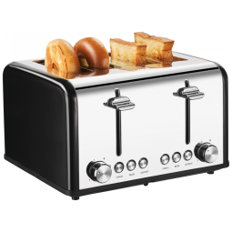 Torradeira Elétrica 4 Fatias com 6 Níveis de Tostagem de Aço Inoxidável, 110V, REDMOND, Preta