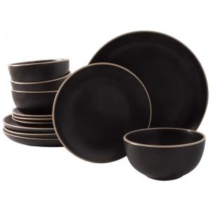 Aparelho de Jantar com 12 Peças em Cerâmica Serve 4 Pessoas, Gibson Home Rockaway, Preto