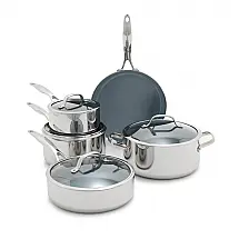 Jogo de Panelas GreenPan Valencia Pro 9 Peças Aço Inox Tri-ply Cerâmica Antiaderente Livre de PFAS Indução