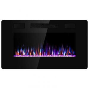 Lareira Elétrica de Embutir A45x76L com Controle Remoto e Digital, Luz LED, Chamas Multicolorida e Temporizador, 1500W, 110v