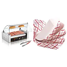 Grill de Cachorro-Quente VEVOR 7 Rolos 18 Salsichas Inox 1050W + 100 Bandejas Vermelhas 110V