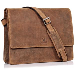 Bolsa Maleta de Couro Masculina para Laptop, DONBOLSO, Marrom
