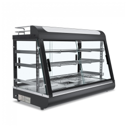 Expositor Aquecedor de Alimentos Comercial Anpuce 3 Níveis 89 cm Preto com Prateleira Superior para Leite e Suco
