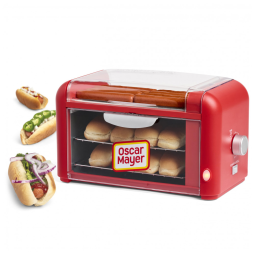 Máquina de Salsicha Hot Dog Nostalgia Oscar Mayer para 8 Hot Dogs, rolos de aço inox, racks aquecedores antiaderentes, timer ajustável