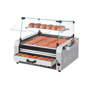 Máquina de Cachorro-Quente VEVOR, 30 Salsichas em 11 Rolos, Grill de Aço Inoxidável, 1950W com Aquecedor de Pães, Tampa, 3 Controles de