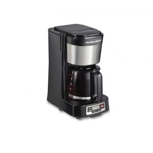 Máquina de Café Hamilton Beach 5 Xícaras com Cesta FrontFill, Design Compacto, Relógio Programável, Jarra de Vidro, Pausa Automática