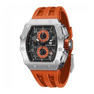Relógio Masculino Analógico Quartzo a Prova dÁgua 50M com Cronógrafo, TSAR BOMBA TB 8204SGLZHX, Laranja e Prata