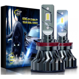 Kit Xenon Lâmpadas Branca 12000 Lumens 6500K, 2 Peças, COUGAR MOTOR H11, H9, H8 LED Bulb, Cinza