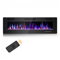 Lareira Elétrica Joy Pebble de 152 cm, Embutida ou de Parede, com Aquecedor 750/1500W, LED Touch, Controle Remoto, Timer, Chamas Ajustáveis