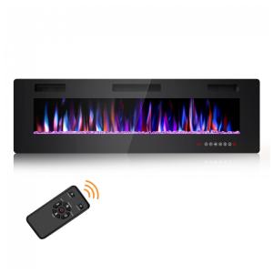 Lareira Elétrica Joy Pebble de 152 cm, Embutida ou de Parede, com Aquecedor 750/1500W, LED Touch, Controle Remoto, Timer, Chamas Ajustáveis