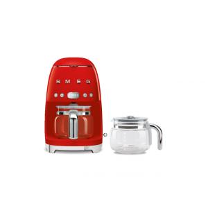 Cafeteira SMEG DCF02 - 10 Xícaras, Programação Automática, Manter Quente, Design Retrô 1950, Vermelha, Jarra Vidro Extra DCFC01