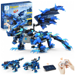 Robô Dragão Sillbird 549 Peças com Controle Remoto e APP para Crianças Acima de 6 Anos, Azul