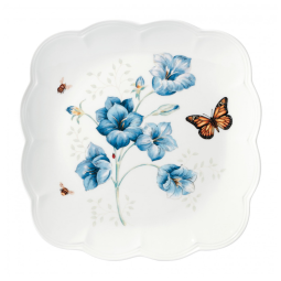 Prato de Jantar de 18 cm com Tema Flores e Borboletas, Formato Quadrado e Material de Porcelana, Lenox, Branco Colorido
