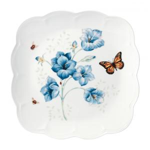 Prato de Jantar de 18 cm com Tema Flores e Borboletas, Formato Quadrado e Material de Porcelana, Lenox, Branco Colorido