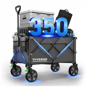 Carrinho Dobrável para Camping e Jardim com Alça Ajustável, Capacidade 80kg, VIVOSUN, Cinza