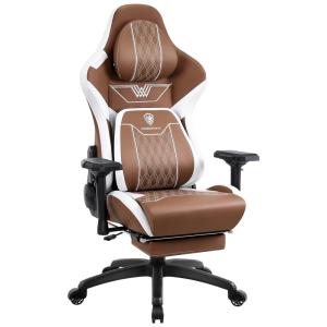 Cadeira Gamer Reclinável e Giratória com Apoio para Lombar, Cabeça e Pés, Dowinx, Marrom