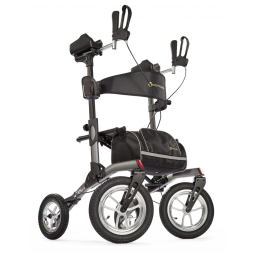 Andador para Idoso Dobrável até 136kg com Assento, Pneus Pneumáticos e Porta Bengala, Comodita, Cinza