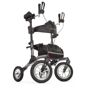 Andador para Idoso Dobrável até 136kg com Assento, Pneus Pneumáticos e Porta Bengala, Comodita, Cinza