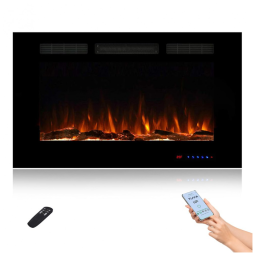 Lareira Elétrica Inteligente de 91 cm com Wi-Fi, 5 Configurações de Chama, Troncos ou Cristais, Controle de Temperatura por Painel