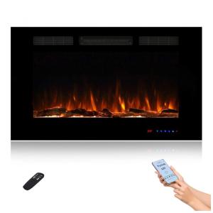 Lareira Elétrica Inteligente de 91 cm com Wi-Fi, 5 Configurações de Chama, Troncos ou Cristais, Controle de Temperatura por Painel