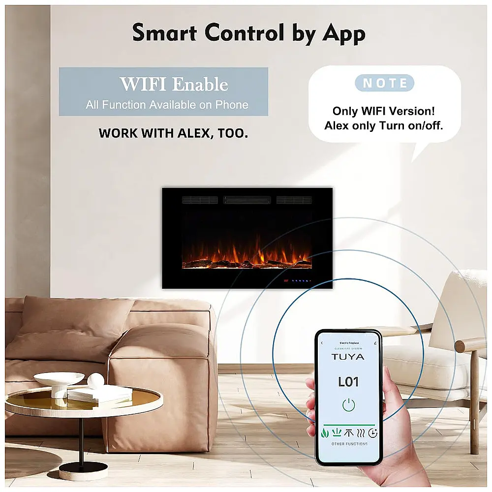 Lareira Elétrica Masarflame 91x55cm 1500W WiFi Alexa LED Embutir 110V — foto 2
