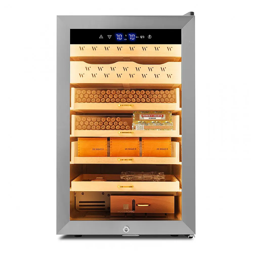 Humidor Elétrico Woodronic WA-E-Humidor para 400 Charutos 70L Controle de Temperatura e Umidade Prata