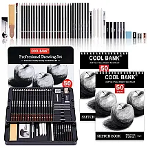 Kit Lápis de Cor Profissional com Estojo 52 peças Tintas Acrílicas, Aquarela, COOL BANK CB sketchpencils0101, Preto