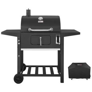 Churrasqueira a Carvão com Controle de Altura da Brasa, Termostato, Mesa Auxiliar e Capa, ROYAL GOURMET CD1824AC, Preto