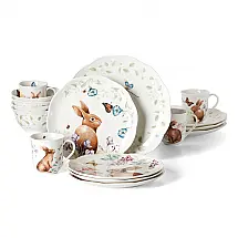 Aparelho de Jantar Lenox Butterfly Meadow Bunny 16 Peças Porcelana Serviço para 4 Borda Ondulada