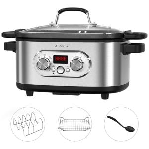 Panela Elétrica Multifuncional 6 Litros 8 em 1 com Tampa de Vidro e Temperatura Ajustável 110V 1300W, Anfilank, Prata