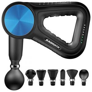 Massageador Pistola Elétrico Profissional Sem Fio 6 Acessórios e 3 Velocidades, BAORUITH, Preto