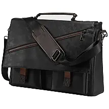 Bolsa Maleta de Couro Sintético Unissex para Laptop, SEYFOCNIA, Preto