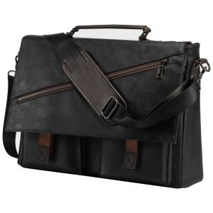 Bolsa Maleta de Couro Sintético Unissex para Laptop, SEYFOCNIA, Preto