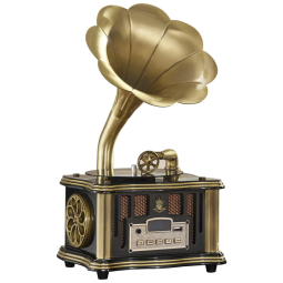 Mini Gramofone Retrô com Entrada USB, AUX, Rádio FM, Bluetooth e Controle Remoto, Artisam, Preto