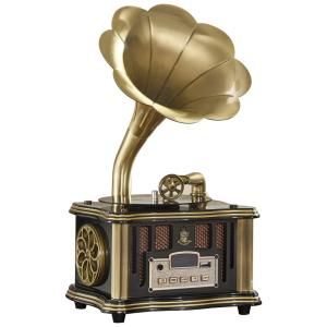 Mini Gramofone Retrô com Entrada USB, AUX, Rádio FM, Bluetooth e Controle Remoto, Artisam, Preto