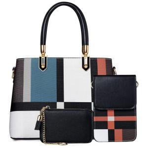 TIBES Conjunto de Bolsa de Couro Sintético para Mulheres, 3 Unidades, Preta