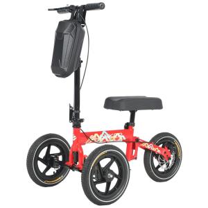 Andador 4 Rodas Infláveis com Apoio para Joelho Ideal para Lesões, ELENKER, Vermelho