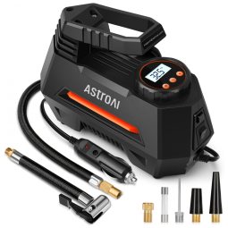 Compressor de Ar Portátil 100 PSI Recarregável com Tela LED e Manômetro Digital, 12V 120W, AstroAI AC220O, Preto e Laranja