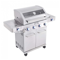 Monument Grills Churrasqueira a Gás 72.000 BTU LED com 4 Queimadores, 2 Portas, 2 Queimadores Laterais e Termômetro em Aço Inoxidável, Prata