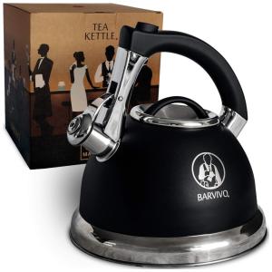 Chaleira de Chá 3L com Apito, Aço Inoxidável, BARVIVO, Preto